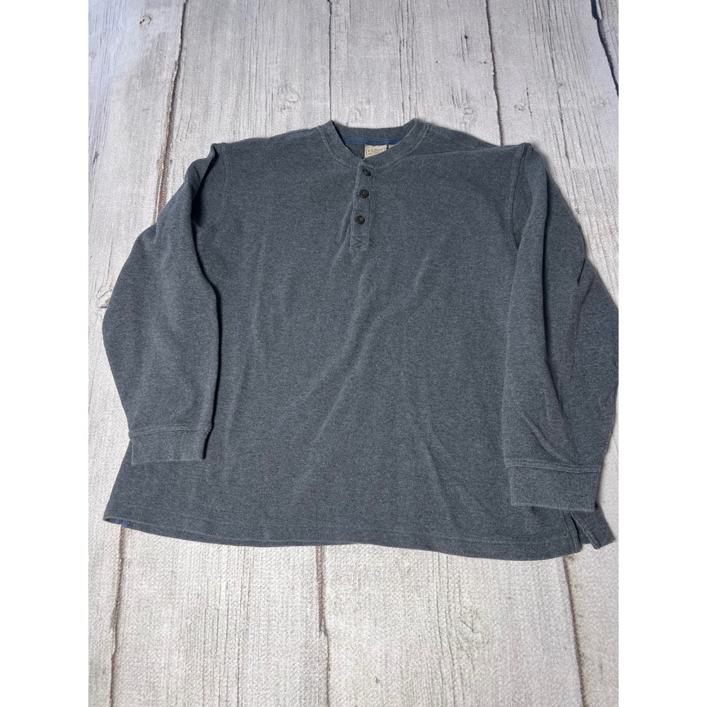 LLBean Mens Long Sleeve Henley Shirt Gray‎ Cotton Blend Size XXL TALL